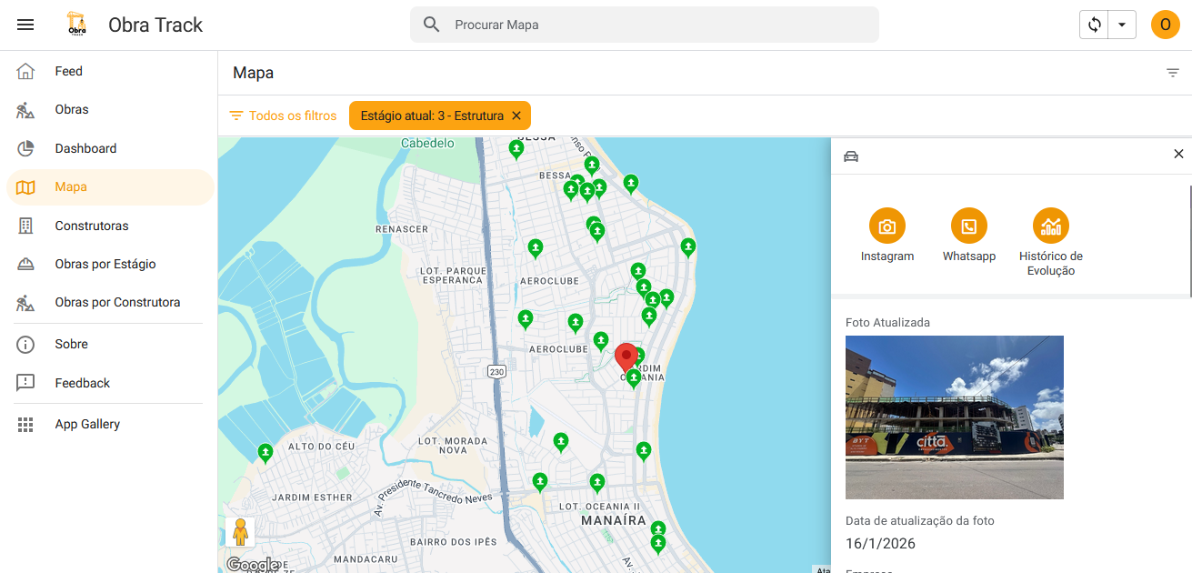 Painel lateral com detalhes da obra selecionada