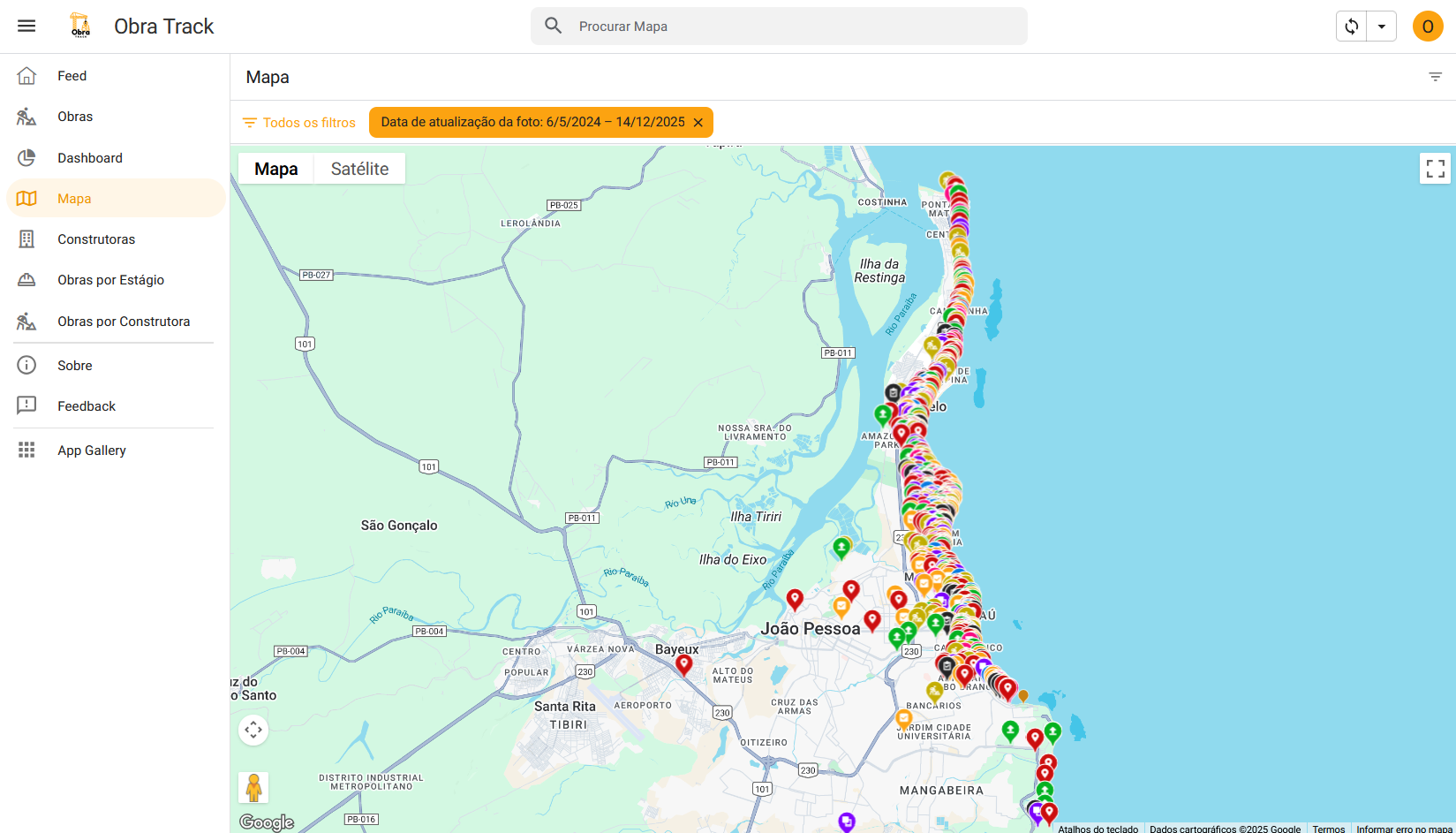 Mapa de calor de obras em João Pessoa - Obra Track