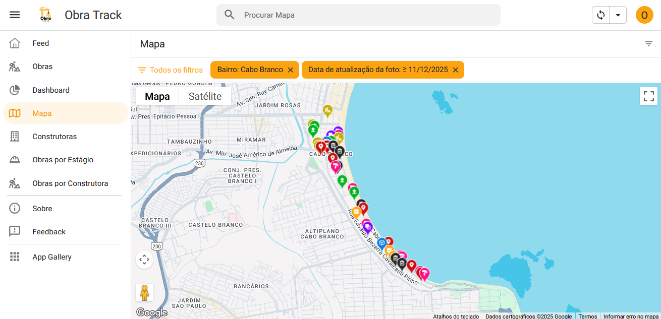 Mapa de calor obras Cabo Branco - Obra Track